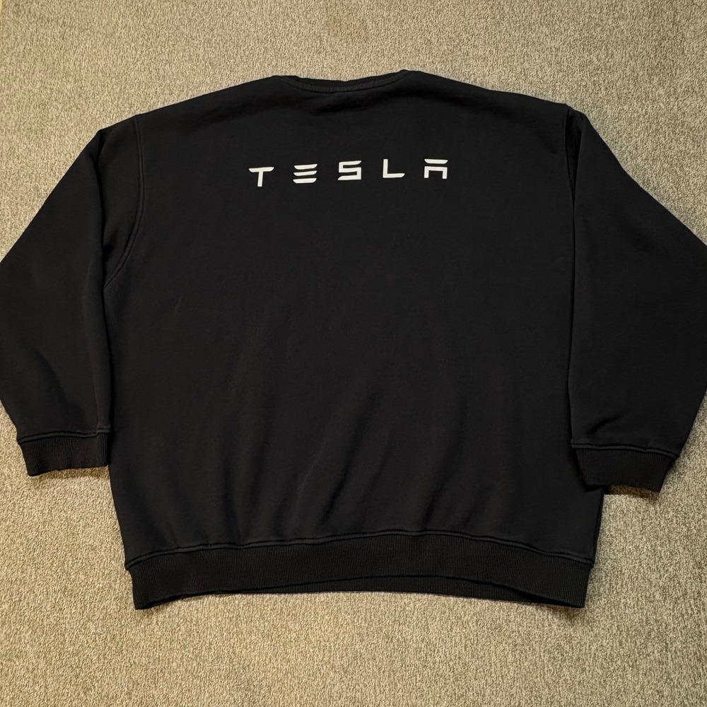Tesla Motors Crewneck Sweatshirt Men's 2XL Black Pullover Logo Fleece Unisex